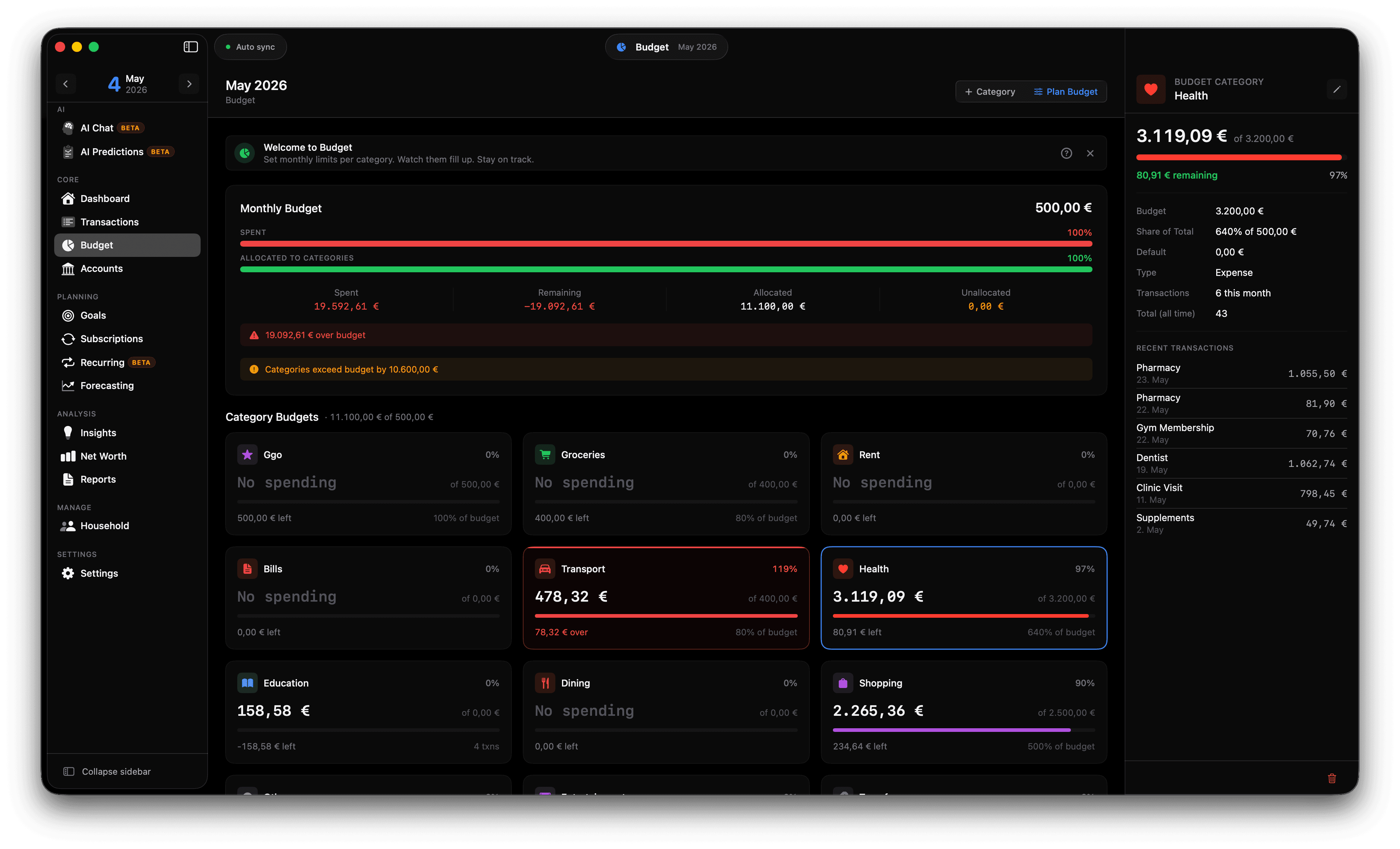 Centmond Budget. Category caps, real time progress, breach alerts.